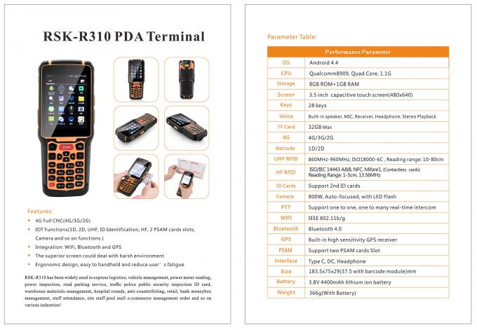 Αρρενωπός PDA 1D 2$ος κινητός τελικός τραχύς PDA ανιχνευτής κώδικα φραγμών διοικητικών μεριμνών RFID R310